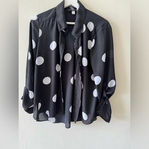 Big Polka Dot Pattern Shirt Black and White INC International Concepts